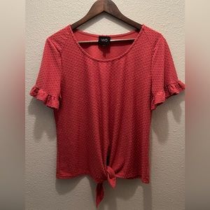 Pink Women’s Large Dot Tie-Front Ruffle Sleeve Top